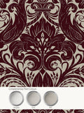 LLB red damask flock wallpaper sample A4, imported from the UK
