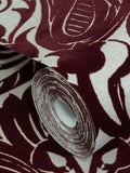 LLB red damask flock wallpaper sample A4, imported from the UK