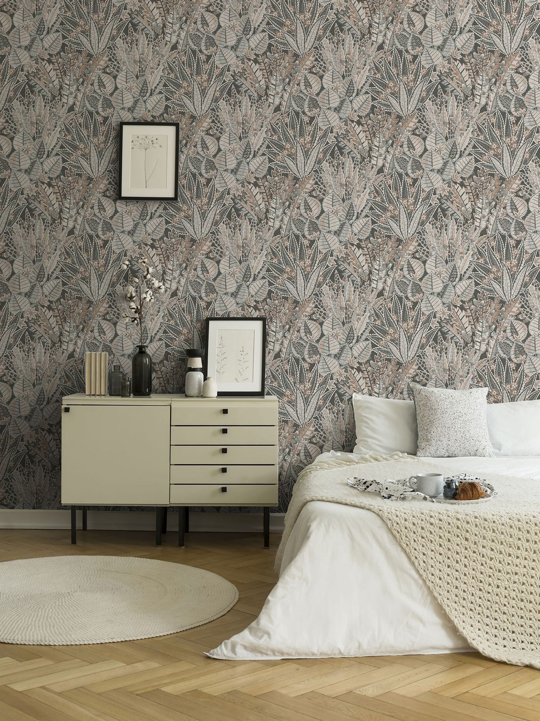 Galerie Bronze Brown floral A4 wallpaper sample, imported from the UK