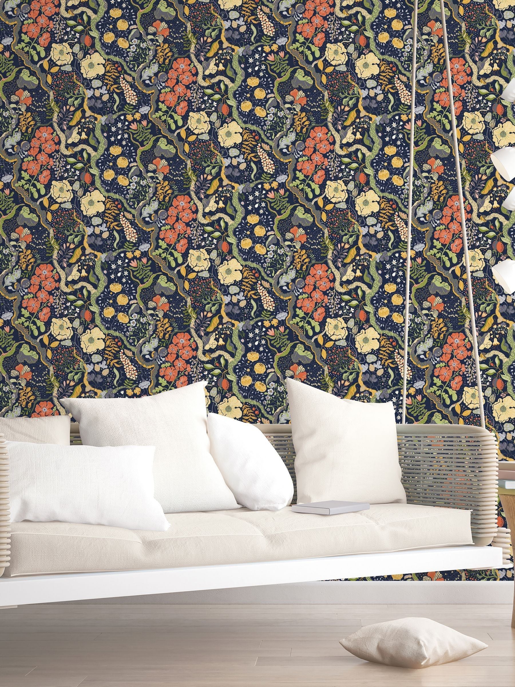 Galerie Green Sommarang 2 Floral Print Wallpaper Sample A4
