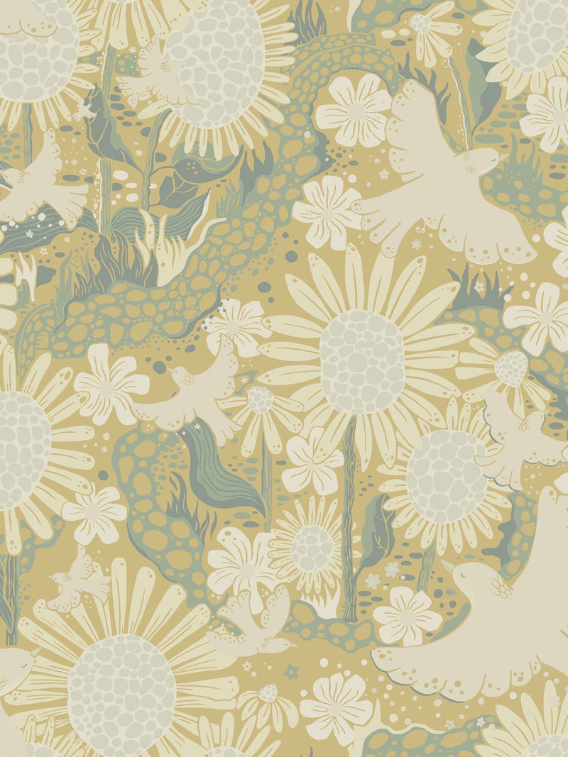 Galerie Yellow Sommarang floral wallpaper sample A4, UK version