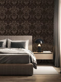 Laurence Llewelyn-Bowen Bronze Brown Damask Sauvage Flock A4 Wallpaper Sample