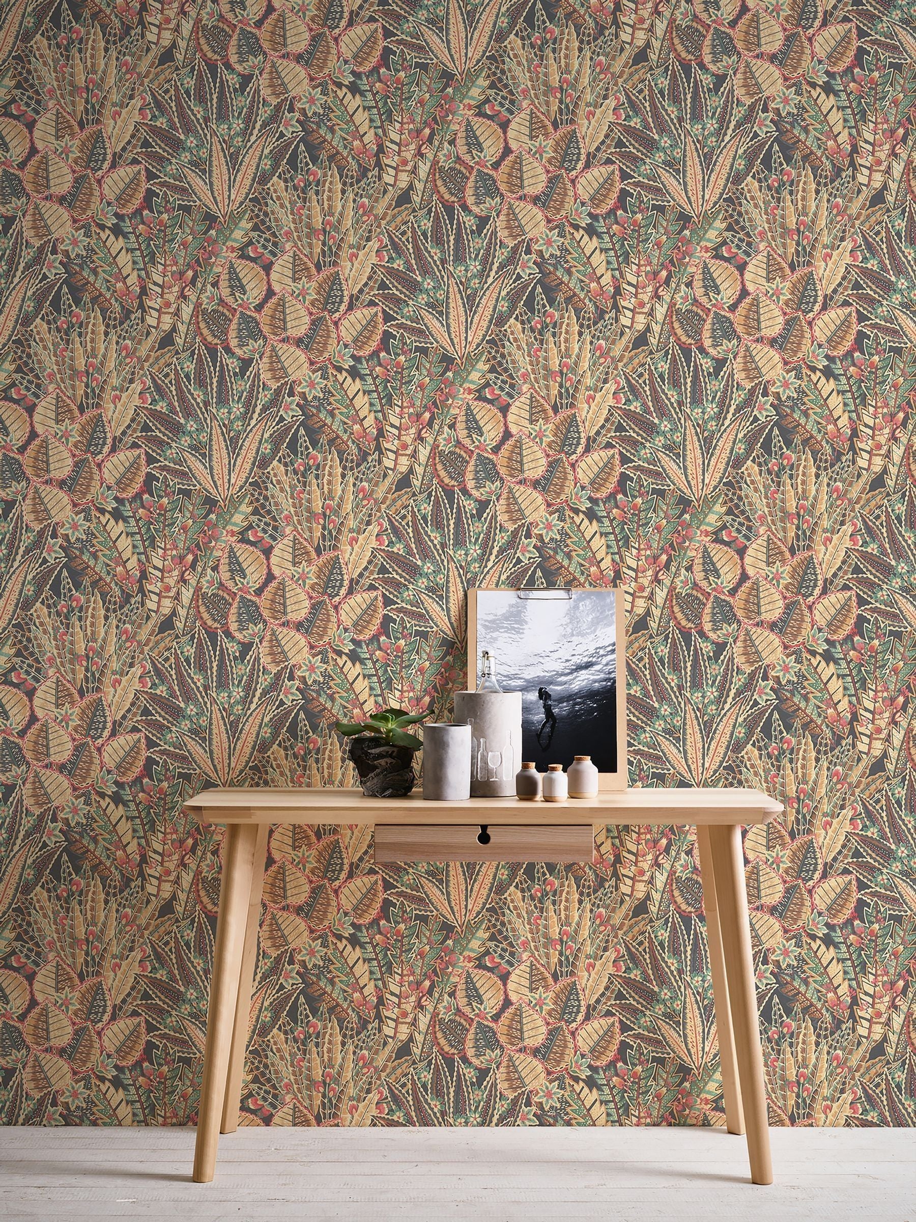 Galerie Bronze Brown Welcome Home Floral Print A4 Wallpaper Sample