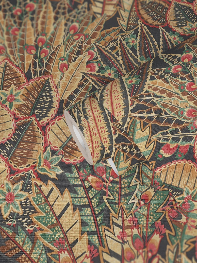 Galerie Bronze Brown Welcome Home Floral Print A4 Wallpaper Sample