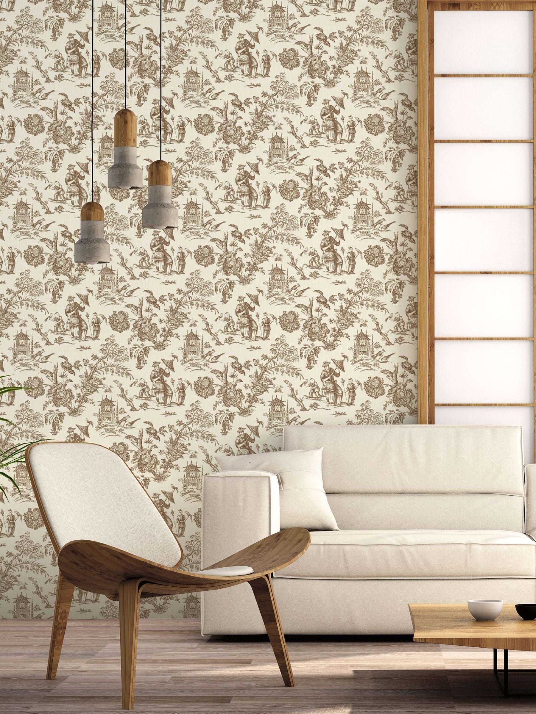 Galerie Bronze Brown French Country Toile A4 Wallpaper Sample