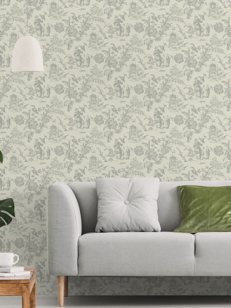 Galerie Silver Grey French Country Toile A4 Wallpaper Sample