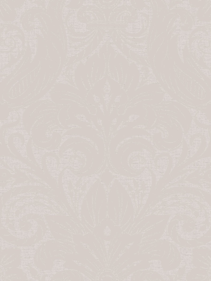Laurence Llewelyn-Bowen Beige Damask Sauvage Flock wallpaper sample A4, imported from the UK