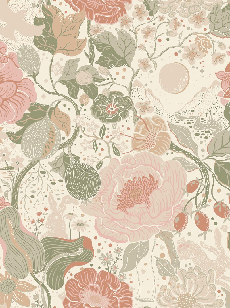 Galerie Pink Sommarang floral wallpaper sample A4 - British product