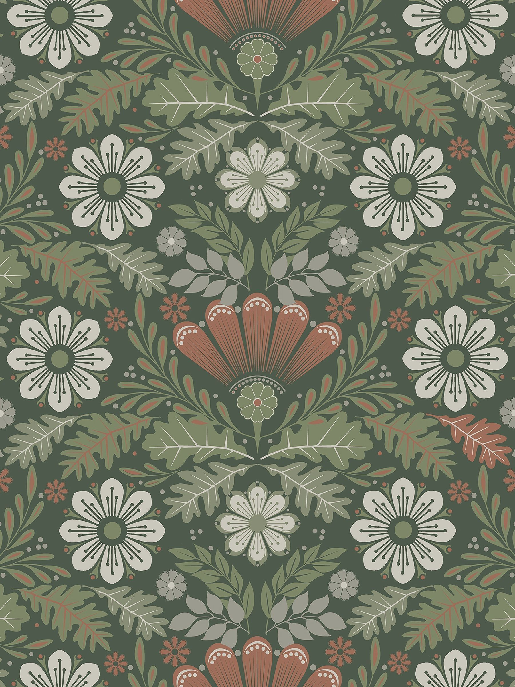Galerie green floral wallpaper sample A4 with matte tones - British product