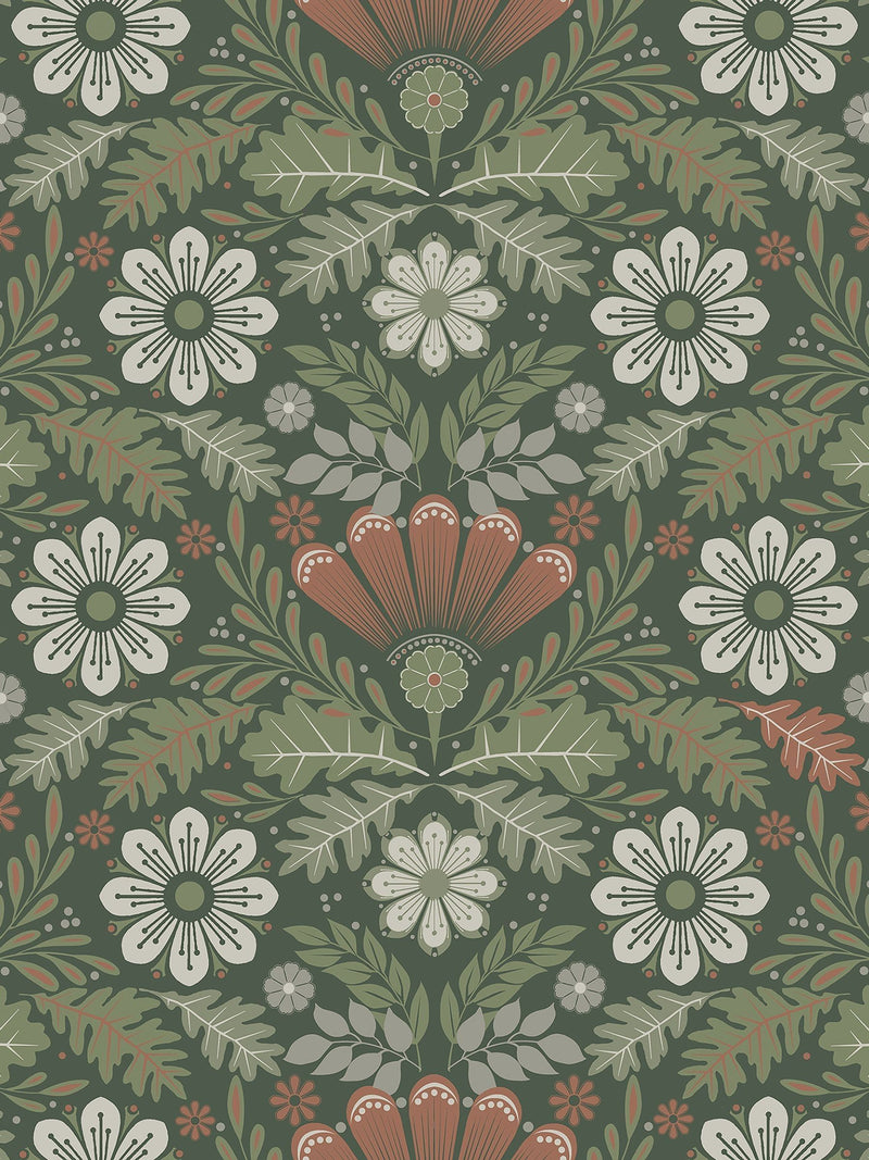 Galerie green floral wallpaper sample A4 with matte tones - British product