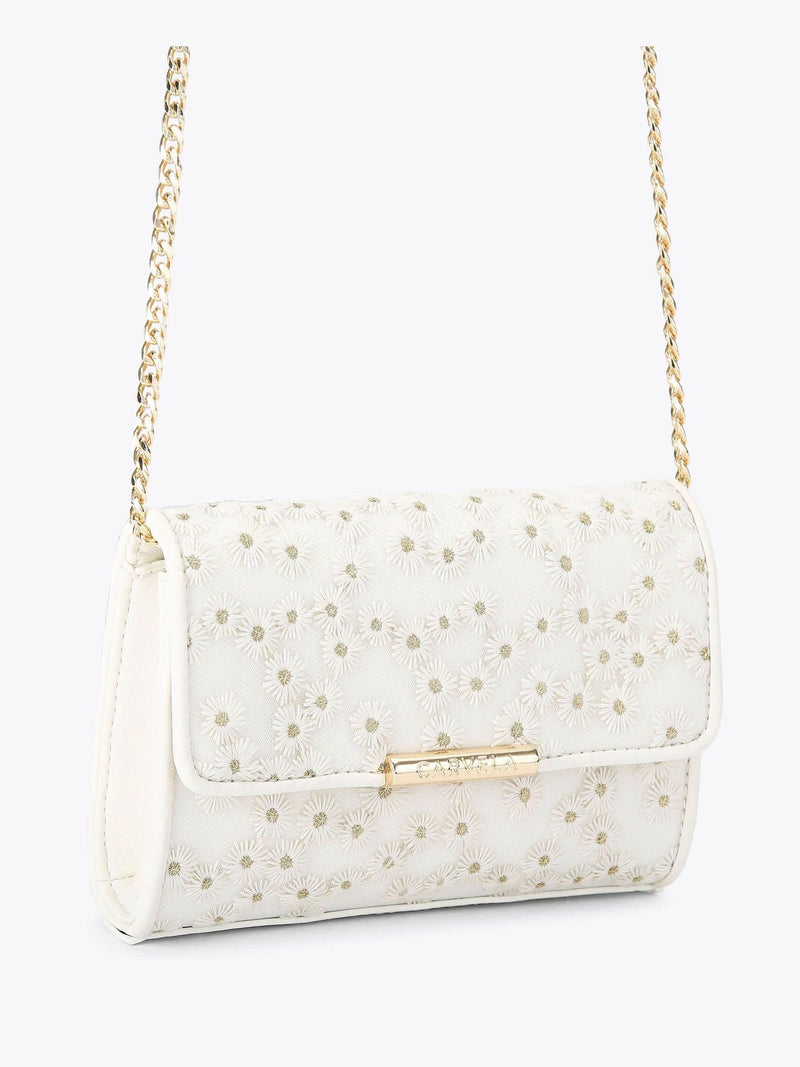 Carvela cream daisy clutch bag, imported from the UK