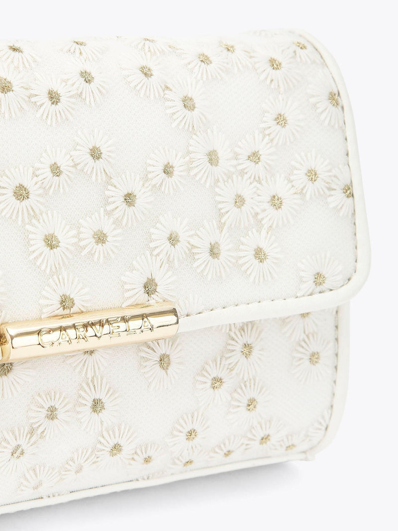 Carvela cream daisy clutch bag, imported from the UK