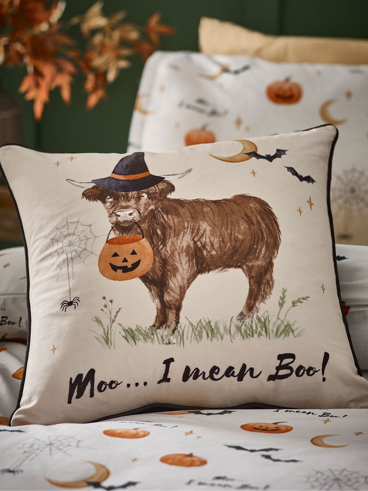 Catherine Lansfield Halloween Highland cow cushion 45x45cm (British brand)