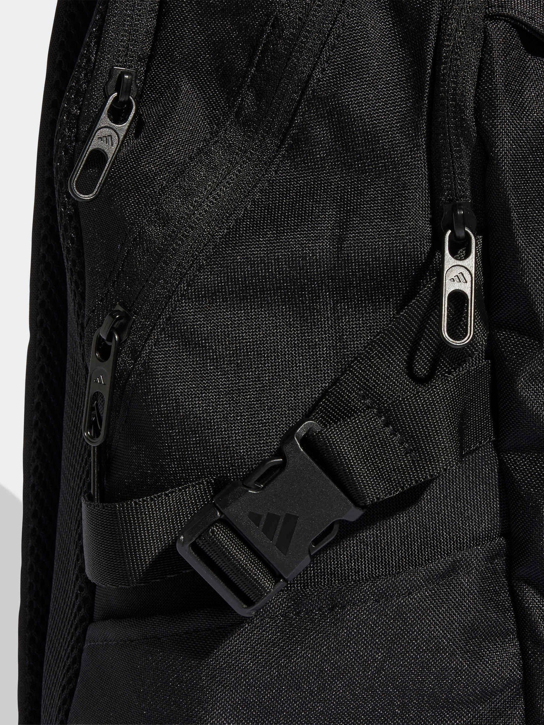 adidas black 3 stripe backpack (British brand)