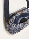 FatFace navy blue geometric canvas camera bag, imported from the UK