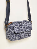 FatFace navy blue geometric canvas camera bag, imported from the UK