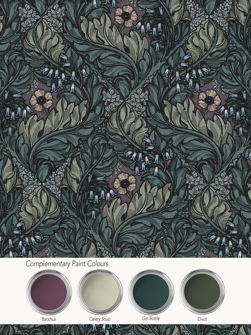 Laurence Llewelyn-Bowen green floral print wallpaper 10 metres - British product