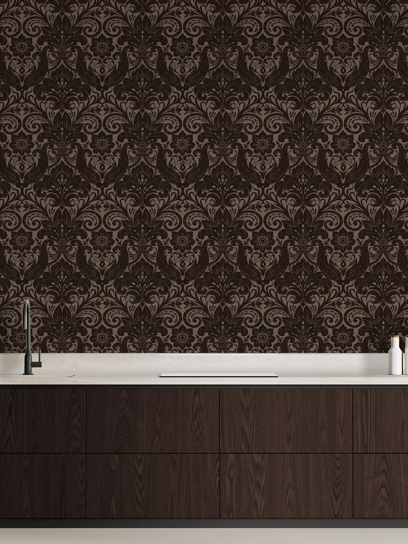 Laurence Llewelyn-Bowen Damask Sauvage flock wallpaper 10m, imported from the UK
