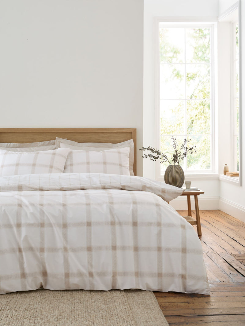 Bianca Natural Oxton Check 200 Thread Count Duvet Cover Set - British product