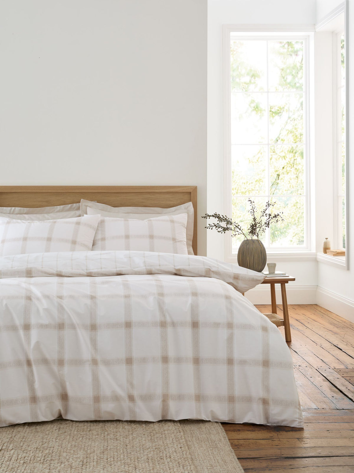 Bianca Natural Oxton Check 200 Thread Count Duvet Cover Set - British product