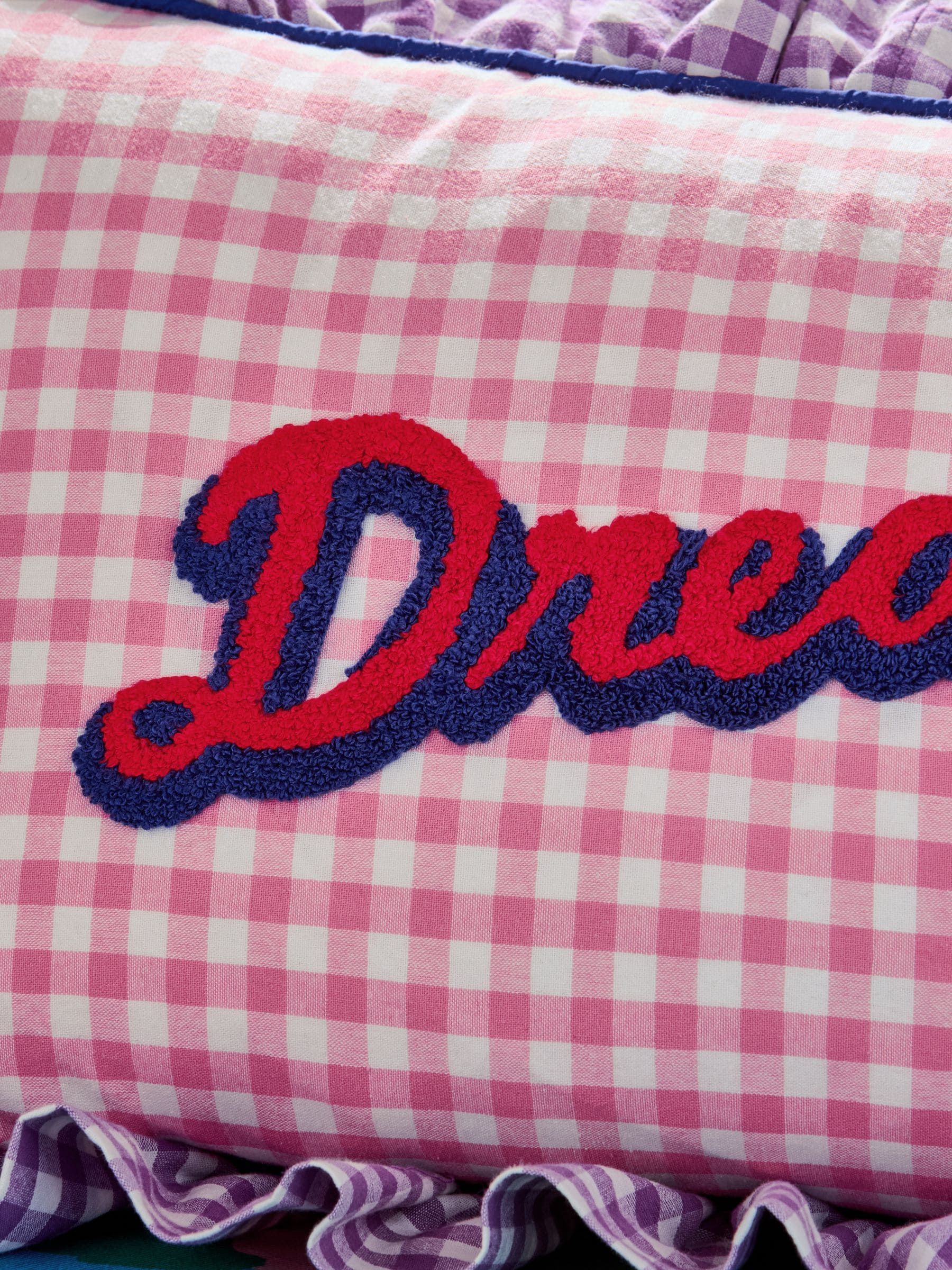 Eleanor Bowmer pink gingham ruffle cushion 30x50cm (British brand)