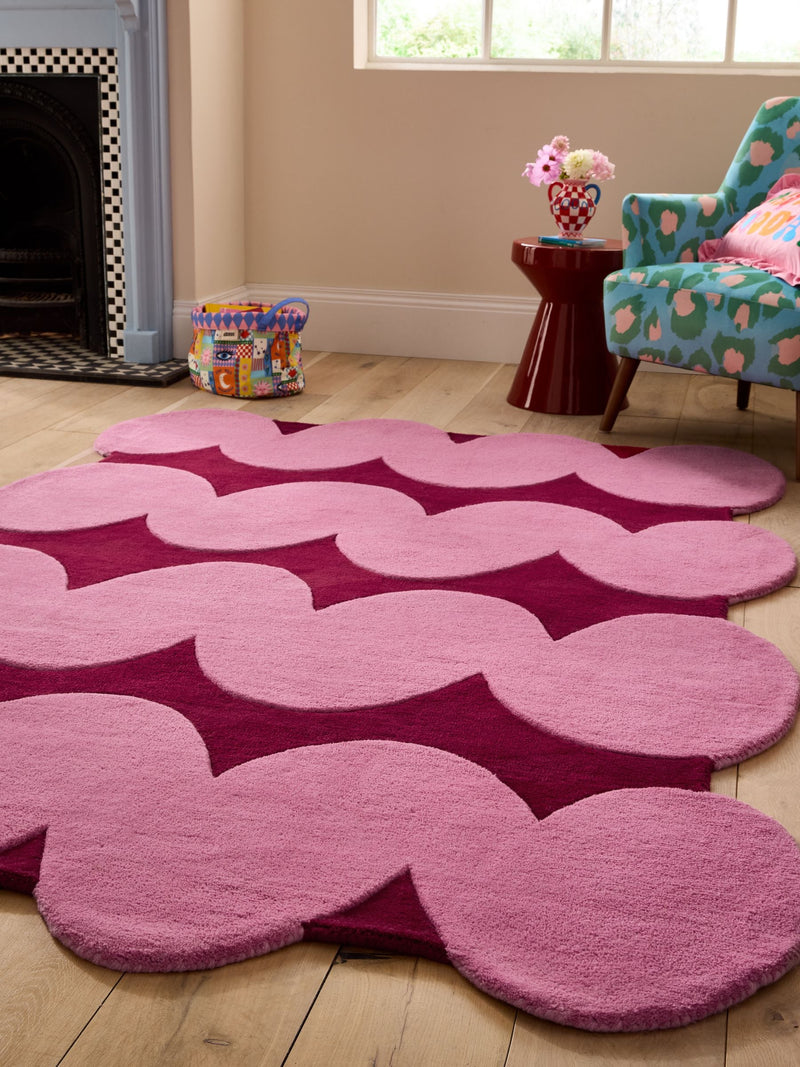 Eleanor Bowmer red pink squiggle wool tufted rug - British product