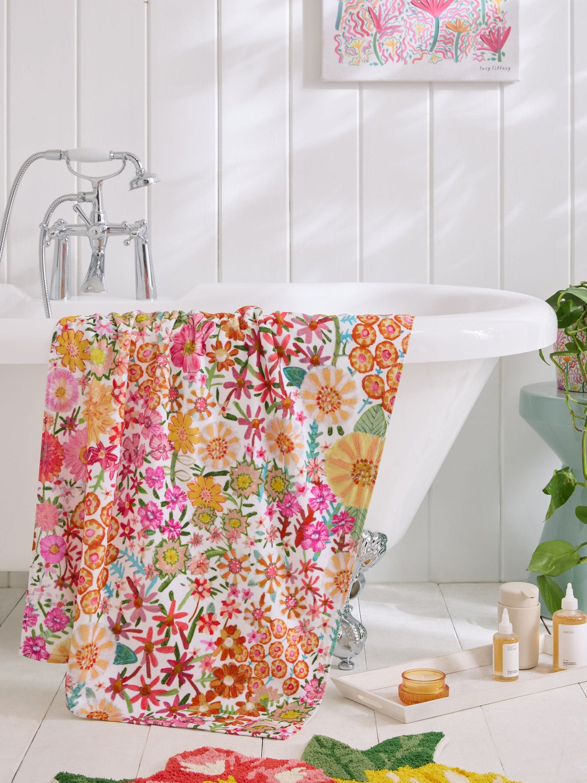 Lucy Tiffney floral cotton velour towel, UK version