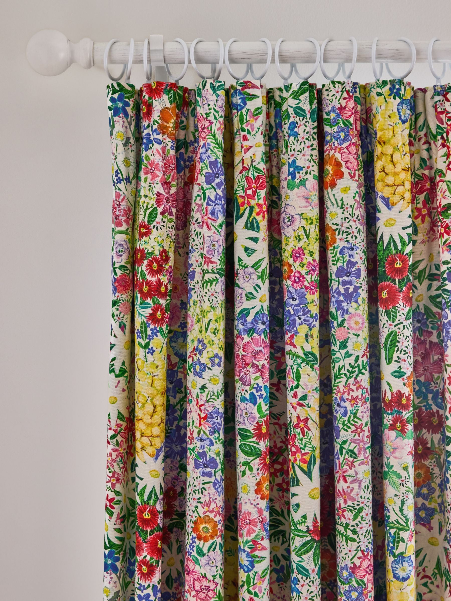 Lucy Tiffney periwinkle floral pencil pleat blackout curtains (British brand)