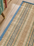 Nina Campbell blue stripe sisal flatweave rug, imported from the UK