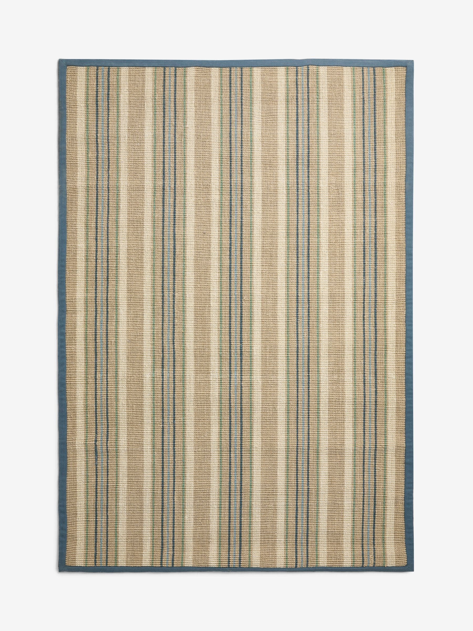 Nina Campbell blue stripe sisal flatweave rug, imported from the UK