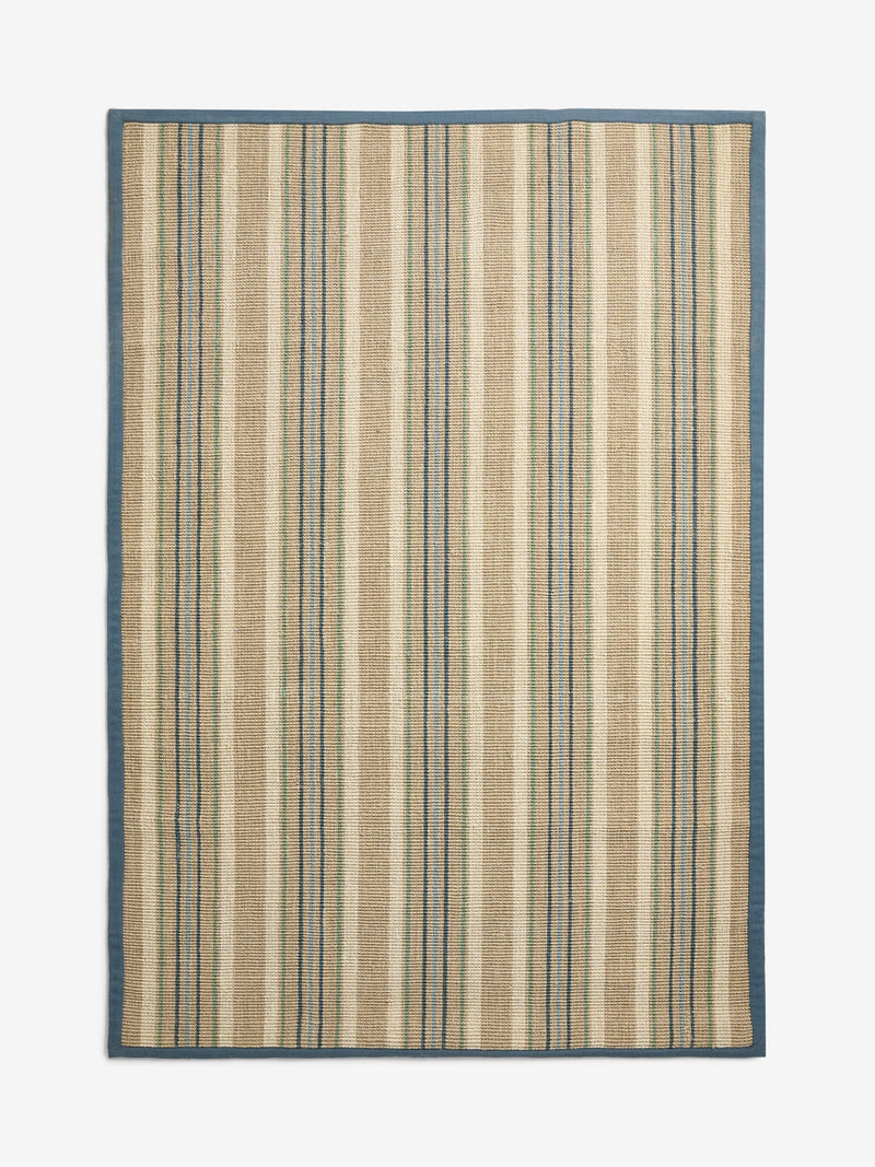 Nina Campbell blue stripe sisal flatweave rug, imported from the UK