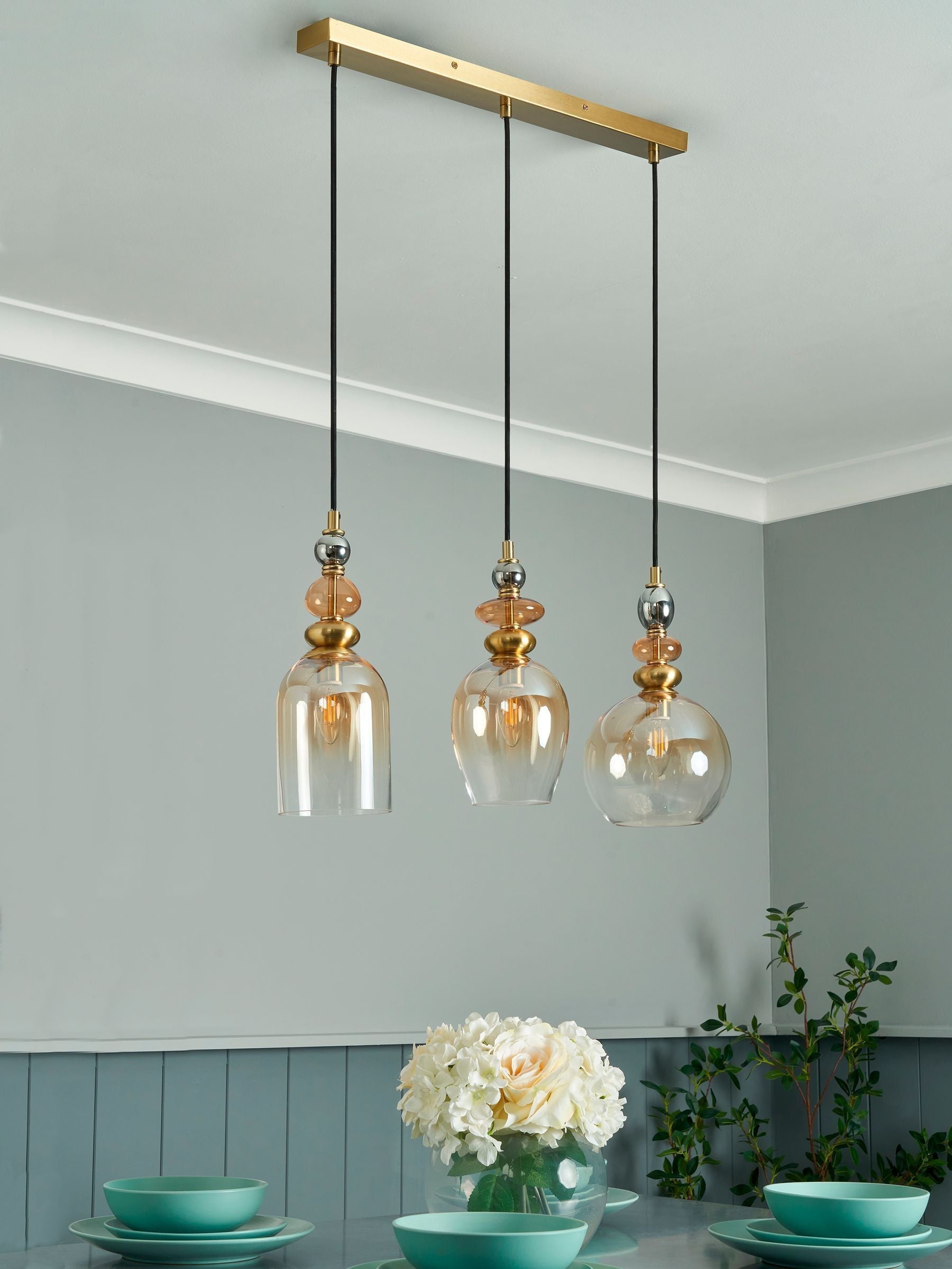 BHS Seline 3 light pendant brass and glass - British product