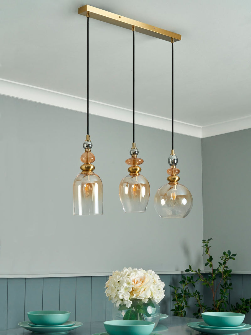 BHS Seline 3 light pendant brass and glass - British product