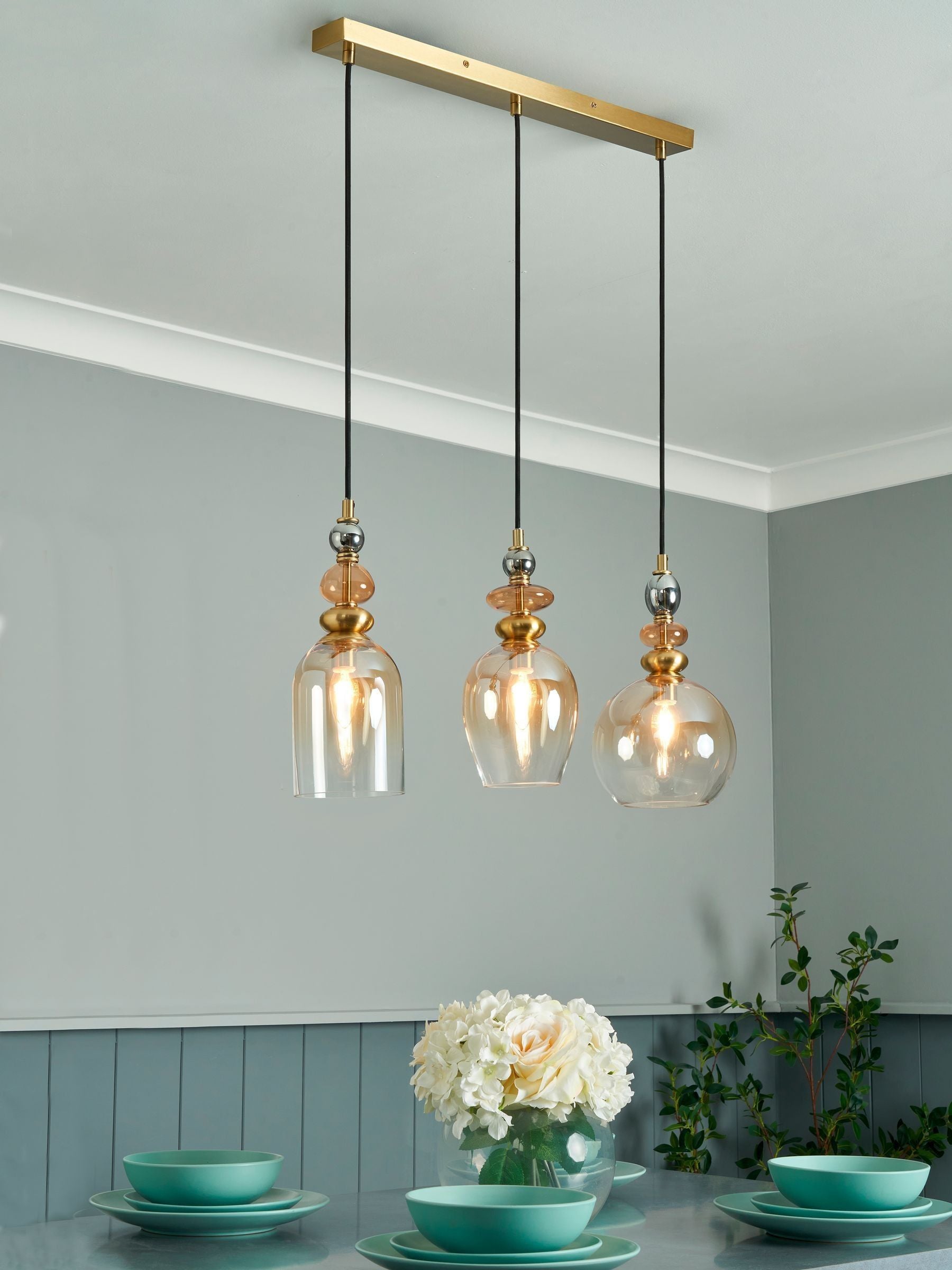 BHS Seline 3 light pendant brass and glass - British product