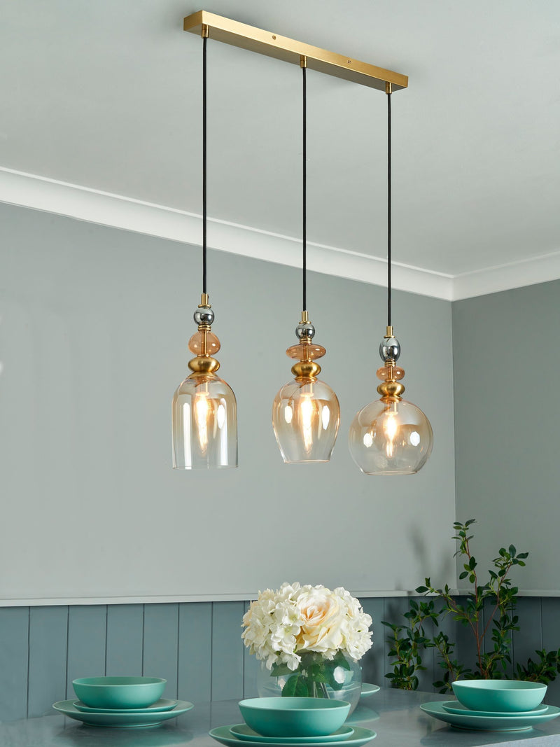 BHS Seline 3 light pendant brass and glass - British product