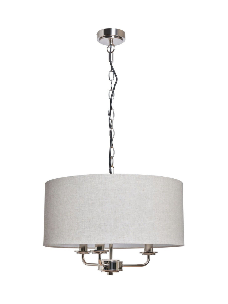 BHS Henry 3 polished nickel pendant light, imported from the UK