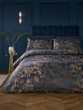 Duvet cover set with navy midnight palm print jacquard (British brand)