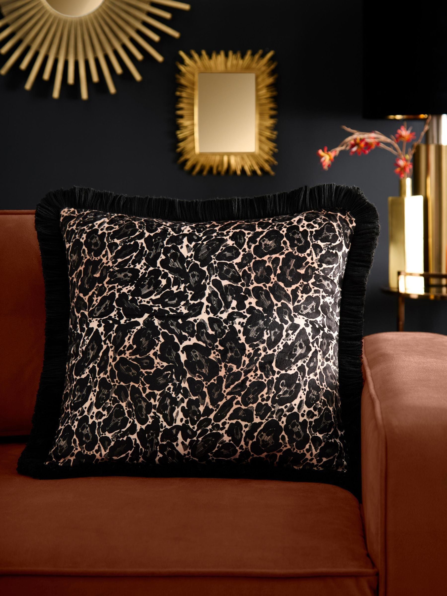 Laurence Llewelyn-Bowen leopard print velvet cushion 43cm, UK version