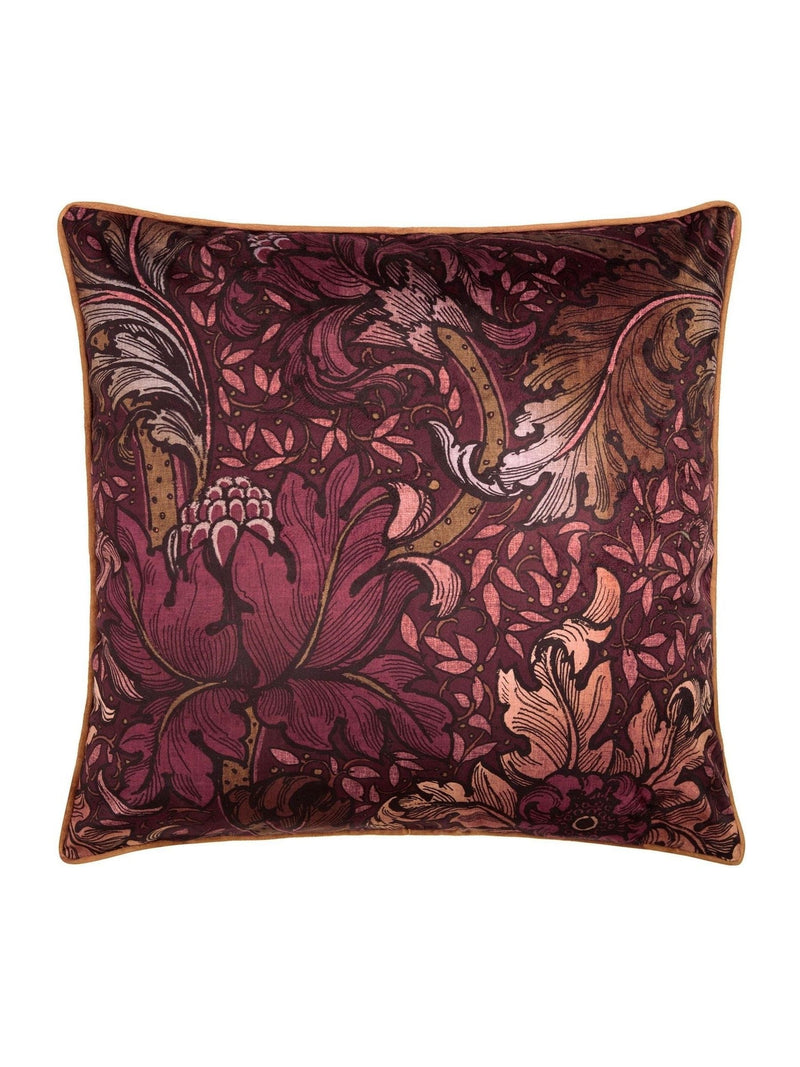 Laurence Llewelyn-Bowen burgundy velvet Morris Major chintz cushion 55x55cm (British brand)