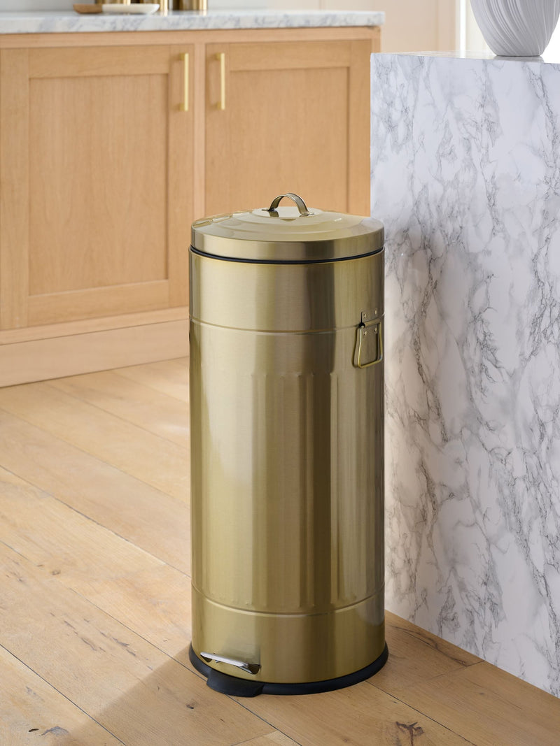Sage Green Vintage Ribbed Soft Close Pedal Bin 30L