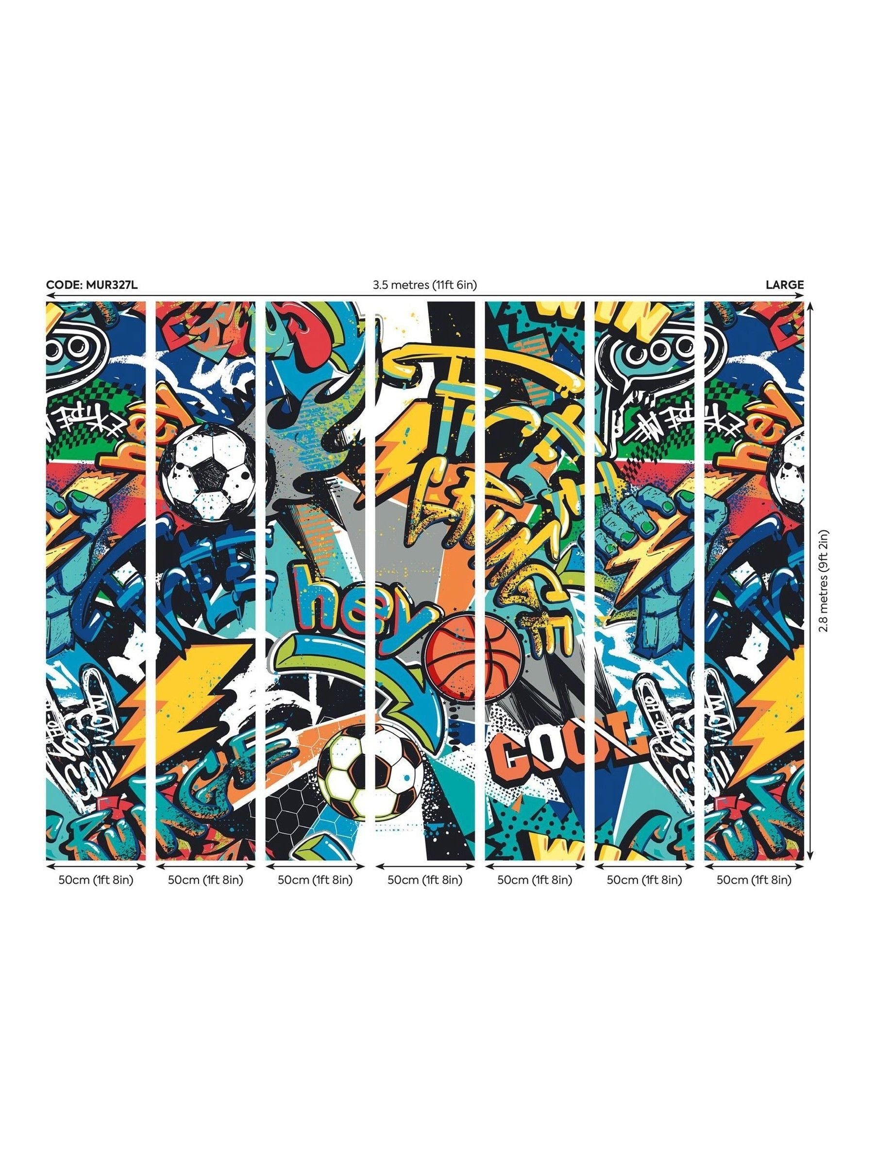 Origin Murals Blue Sports Graffiti wall mural 3.5M x 2.8M - British product