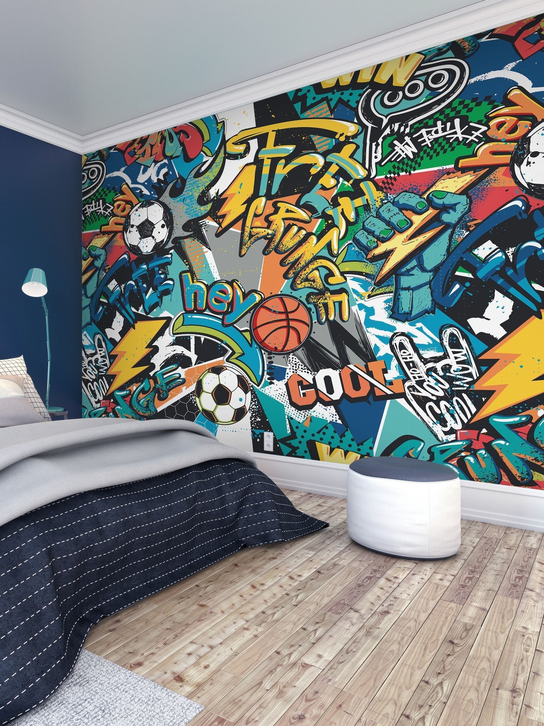 Origin Murals Blue Sports Graffiti wall mural 3.5M x 2.8M - British product