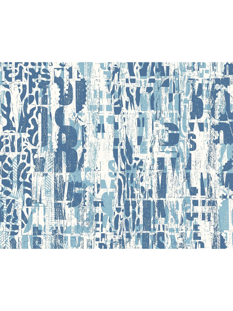 Origin Murals Denim Blue letterpress graffiti wall mural, UK version