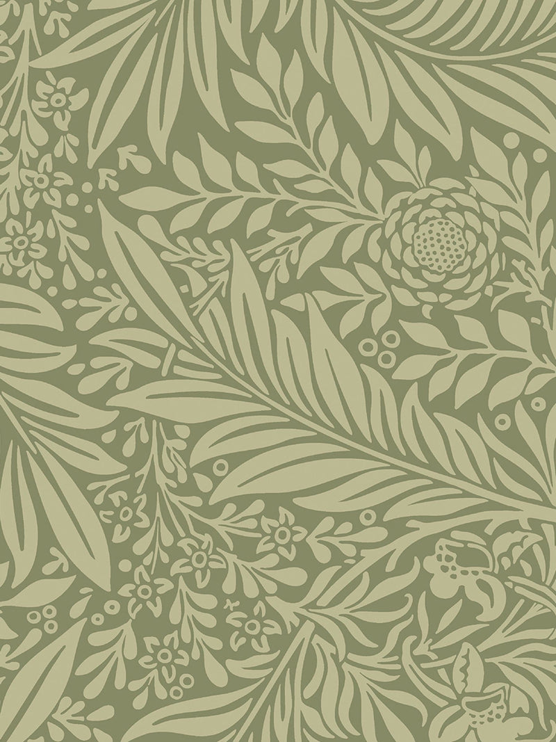 Hoopla Walls Olivine Ditsy Leaf Stripe A4 Wallpaper Sample