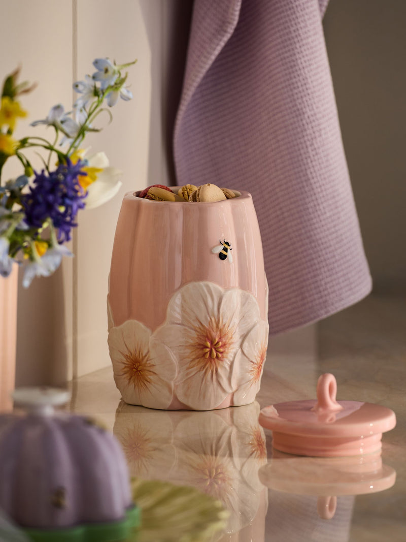 Pink floral biscuit jar ceramic 20cm - British product