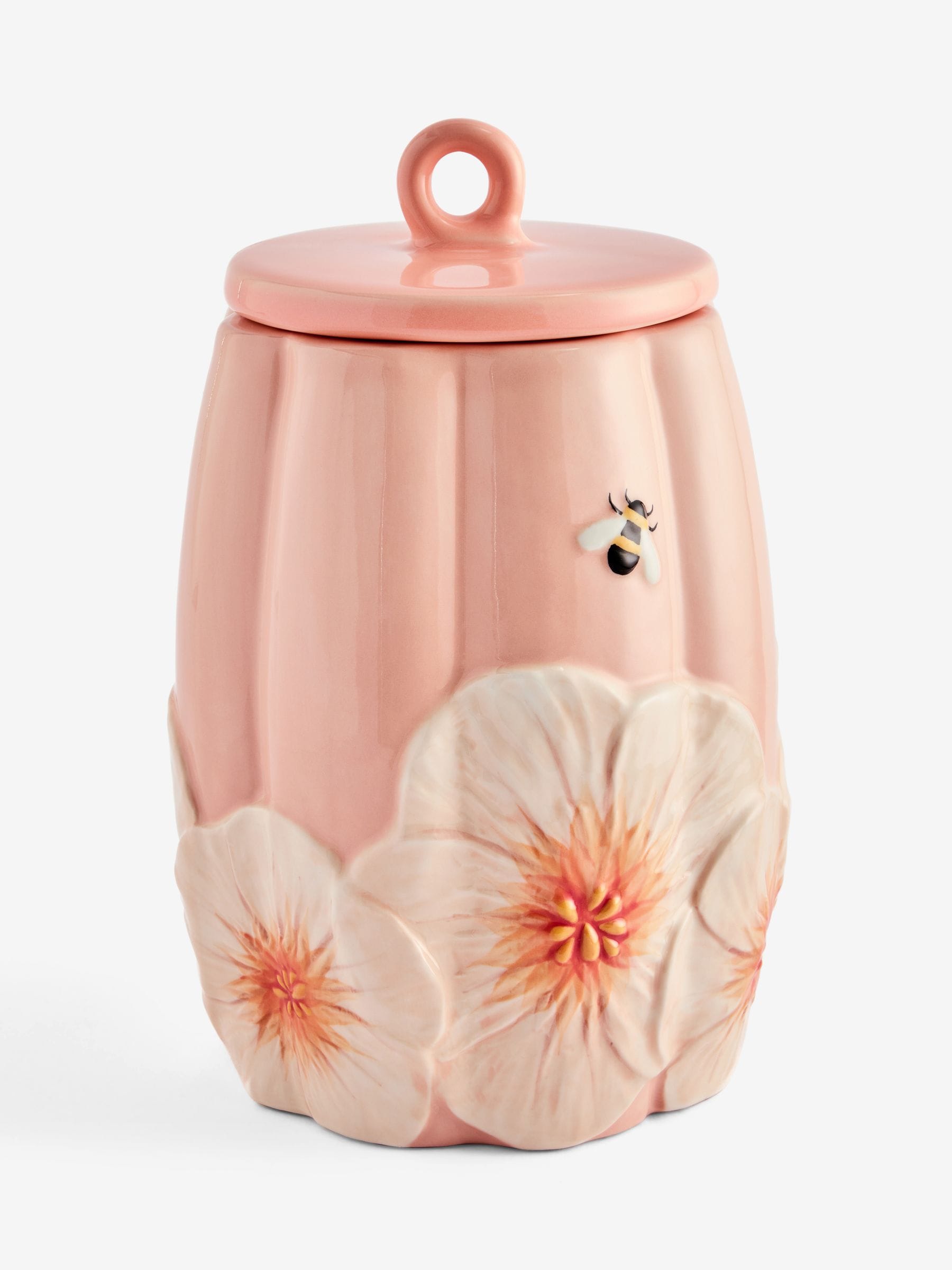 Pink floral biscuit jar ceramic 20cm - British product