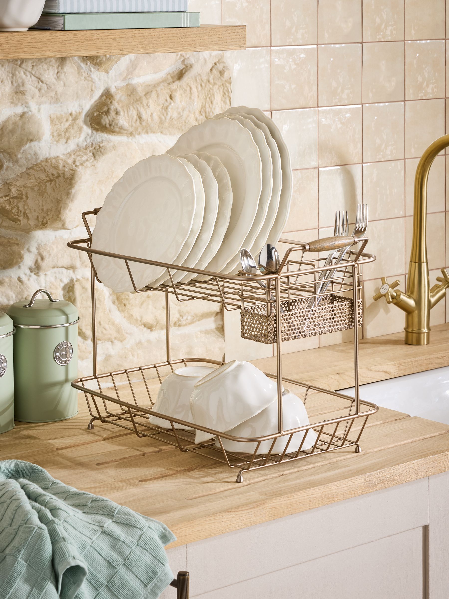 Hertford gold 2-tier dish drainer 48.5cm - British product
