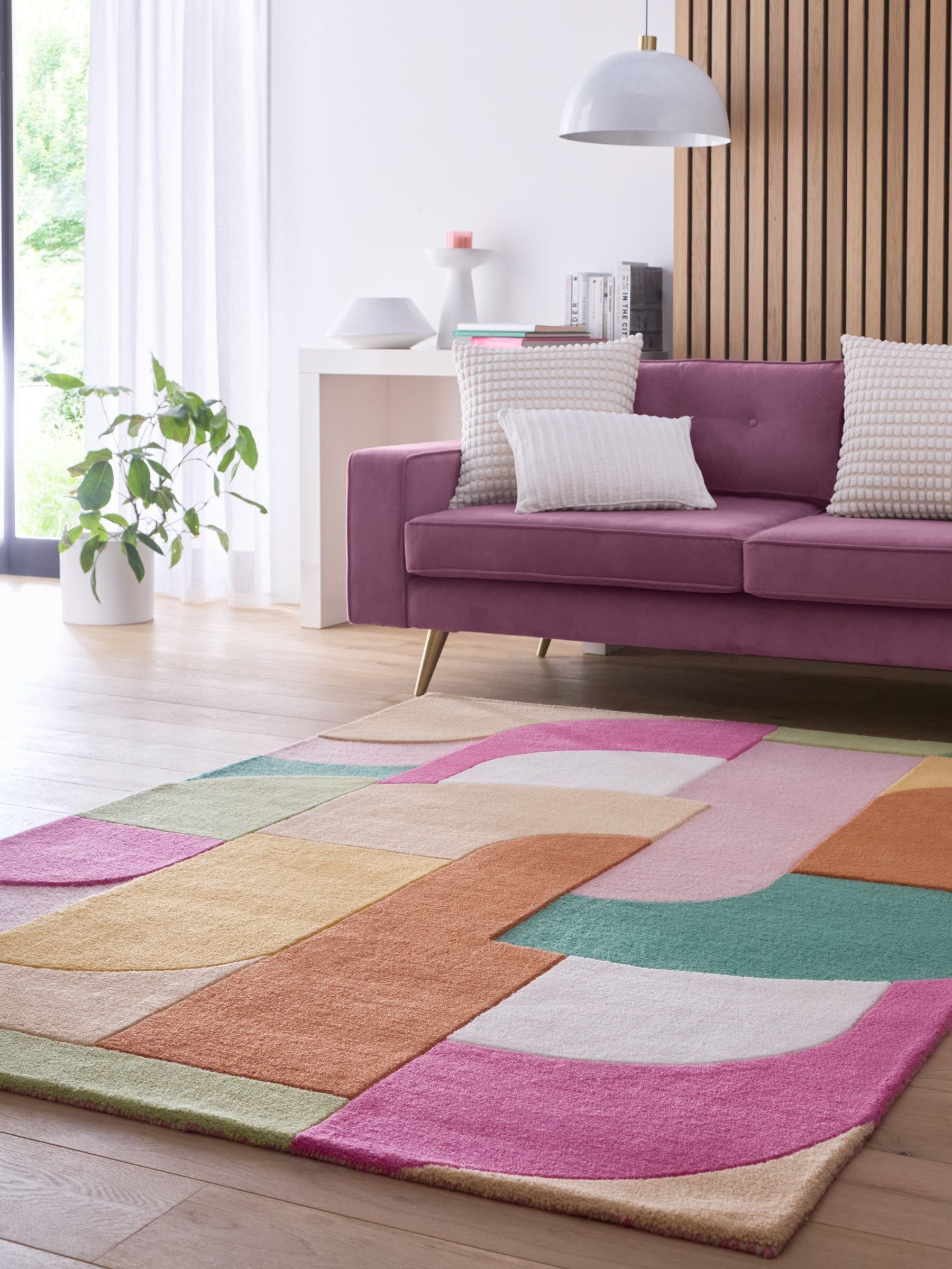 Origin Rugs pink retro deco wool rug, UK version