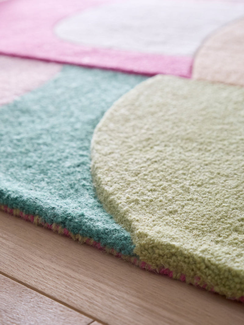 Origin Rugs pink retro deco wool rug, UK version