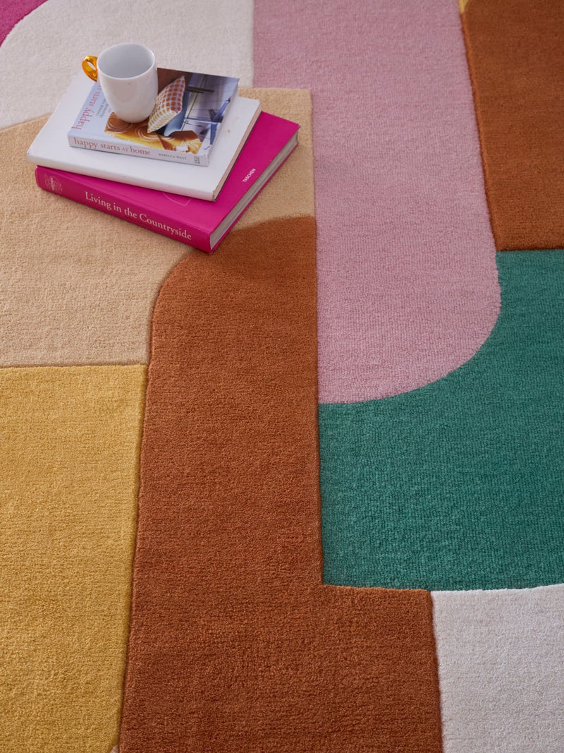 Origin Rugs pink retro deco wool rug, UK version